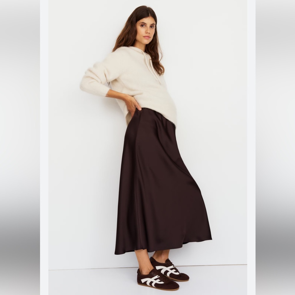 H&M brown satin maternity midi skirt